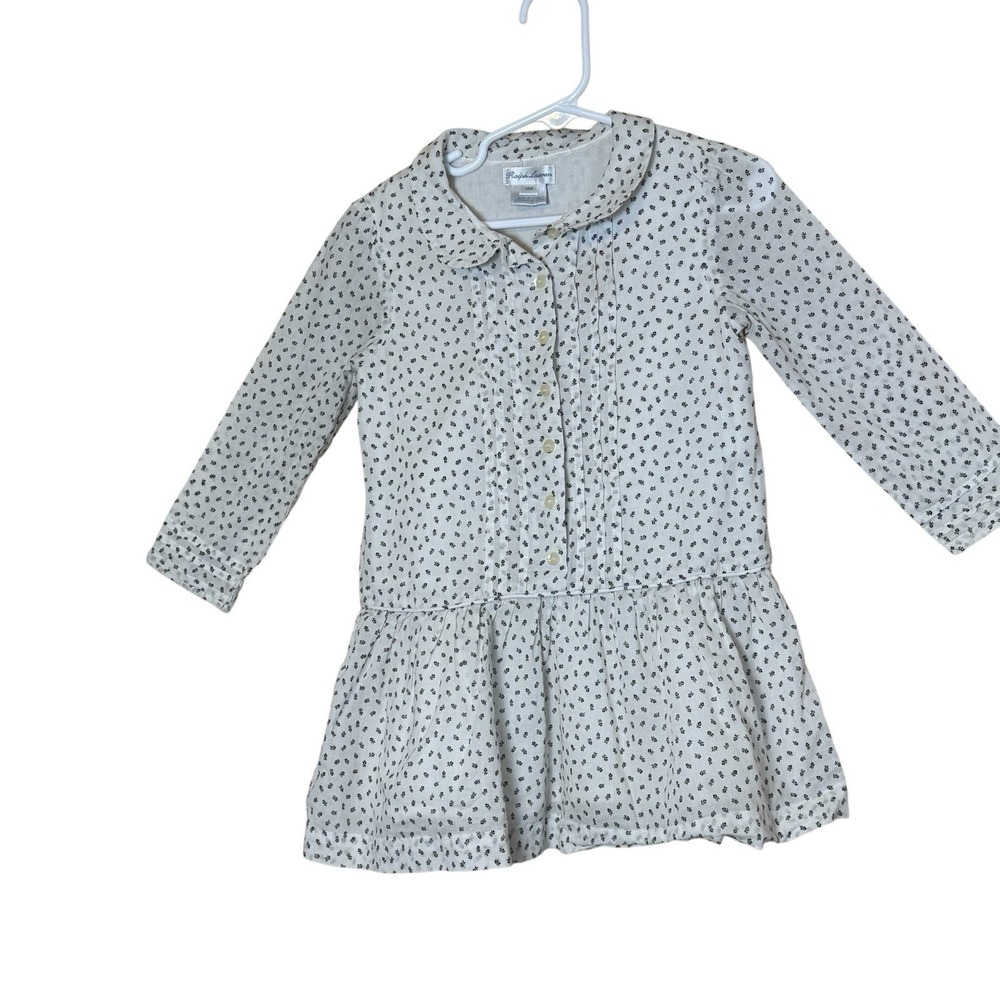 Ralph Lauren Girls White Black Floral Cotton Dress 24 Months Cottagecore Neutral
